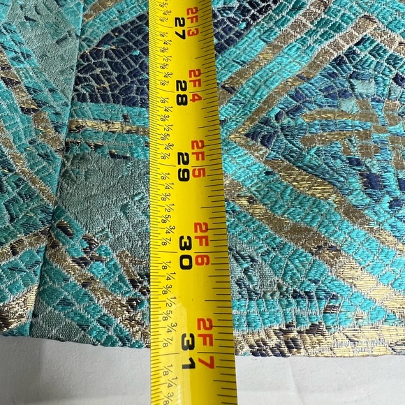 Chico's Turquoise Mosaic Jacquard jacket 1 8/10 metallic blue teal professional - Picture 2 of 9